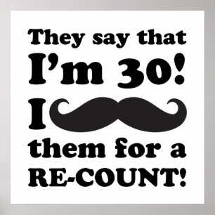 Poster Funny Mustache 30e anniversaire