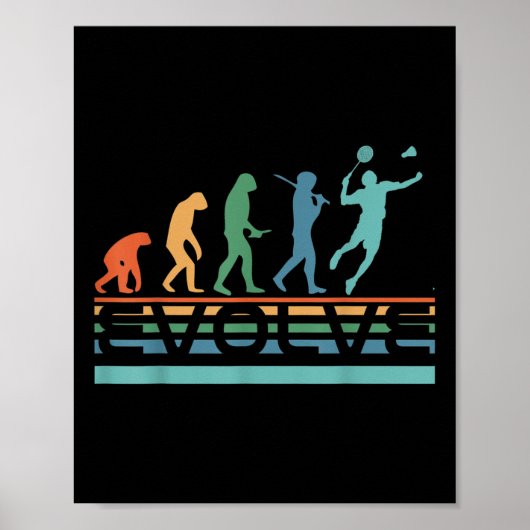 Poster Funny Nerdy Evolve Badminton Player Evolution Spor (Devant)