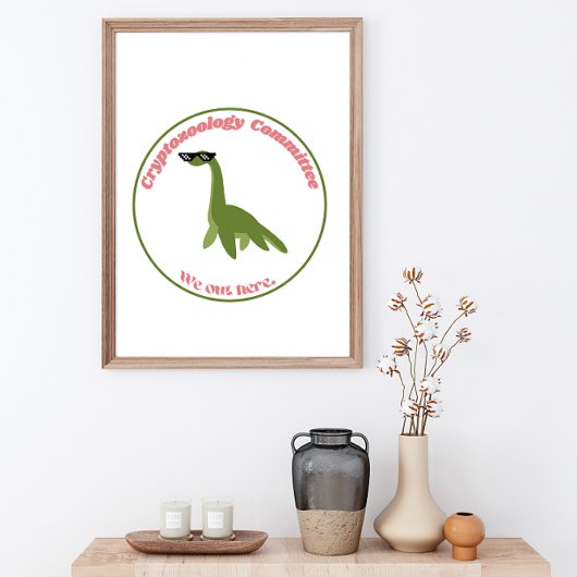 Poster Funny Nessie Cryptid Club, Green & Pink Retro