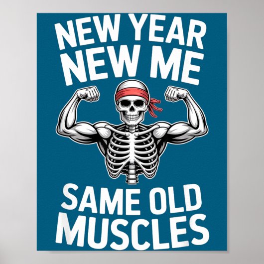 Poster Funny New Year Gym Skeleton Resolution Workout Hum (Devant)