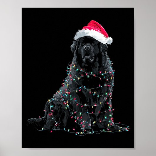 Poster Funny Newfoundland Christmas Graphic Dog Lights Lo (Devant)