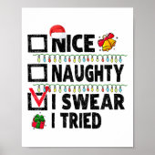 Poster Funny Nice Naughty I Swear I Tried Christmas List  (Devant)