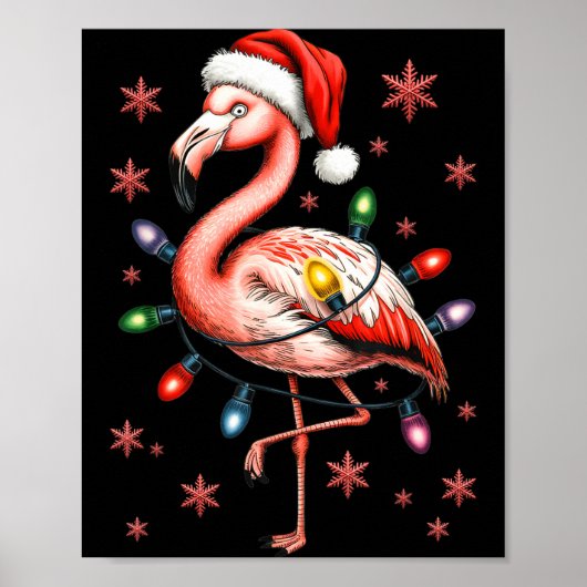 Poster Funny Nk Flamingo Christmas Tree Lights Xmas Snowf (Devant)