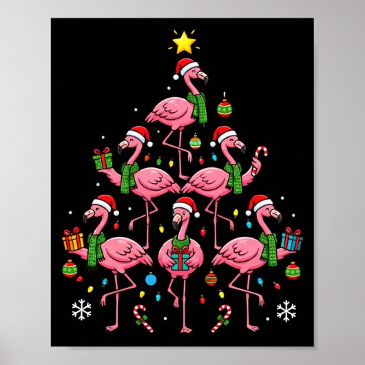 Poster Funny Nk Flamingo Christmas Tree Santa Hats Holida (Devant)