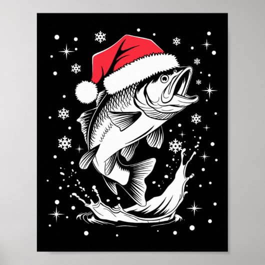 Poster Funny Noël Noël Chapeau poisson Noël Pêche (Devant)