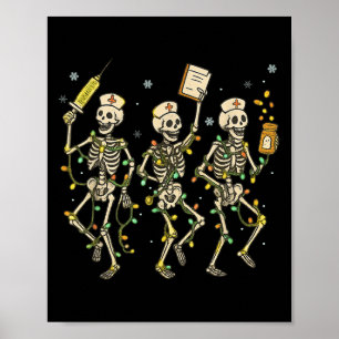 Poster Funny Nurse Skeleton Noël Light Dance Stethos