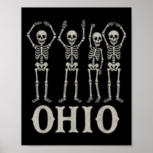 Poster Funny O-h-i-o State Skeleton Ohio Halloween Vintag