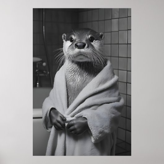 Poster Funny Otter in Bathrobe Print, Bathroom Humor (Devant)