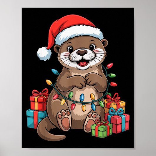 Poster Funny Otter Santa Hat Animals Lovers Ugly Christma (Devant)
