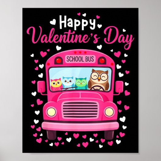 Poster Funny owls school bus driver happy valentines day (Devant)