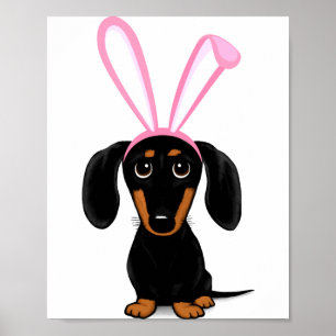 Poster Funny Pâques Lapin Chien Noir Et Brun Dachshund T