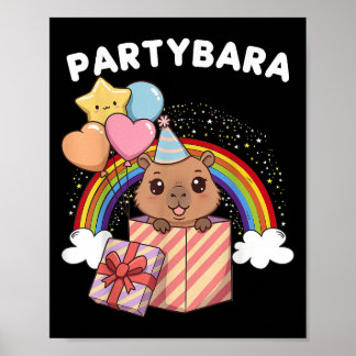 Poster Funny Partybara Capybara Joyeux Enfants d'Annivers