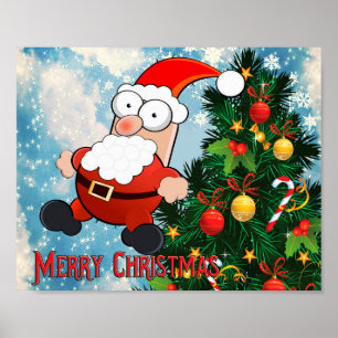 Poster Funny Père Noël avec arbre de Noël