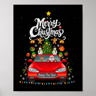 Poster Funny Père Noël Driving Wagon Red Truck Arbre de N