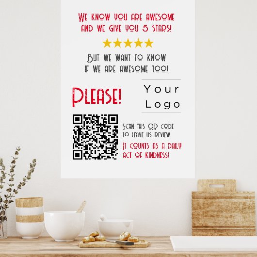 Poster Funny personnalisé QR Code Business Logo Review un (Cuisine)