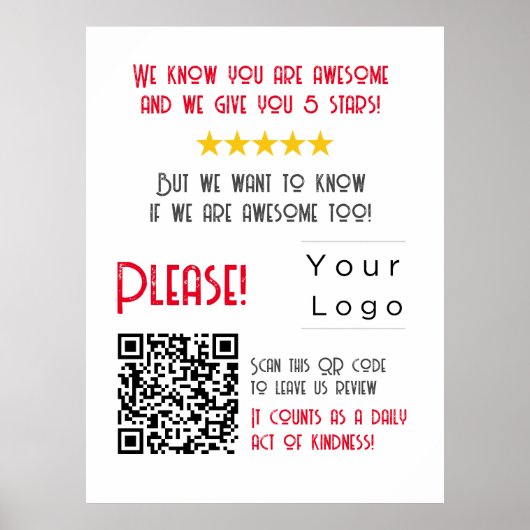Poster Funny personnalisé QR Code Business Logo Review un (Devant)