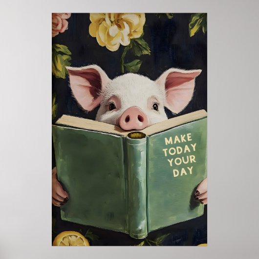Poster Funny Pig Reading Book – Whimsical Farmhouse (Devant)