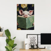 Poster Funny Pig Reading Book – Whimsical Farmhouse (Bureau à domicile)
