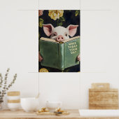 Poster Funny Pig Reading Book – Whimsical Farmhouse (Cuisine)