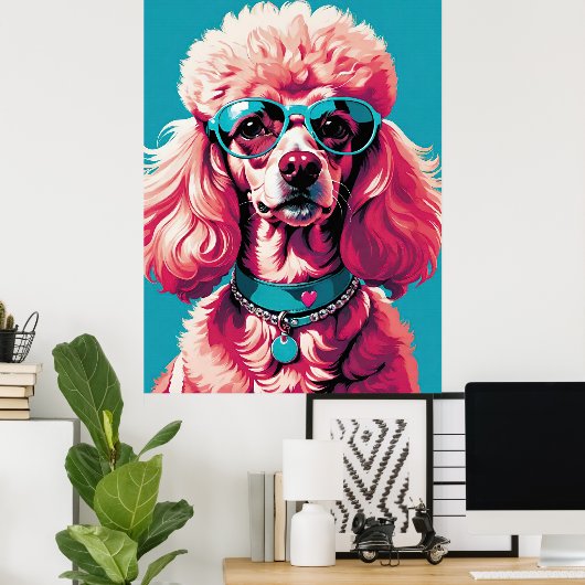 Poster Funny Pink Glam Poodle dans les tons (Bureau à domicile)