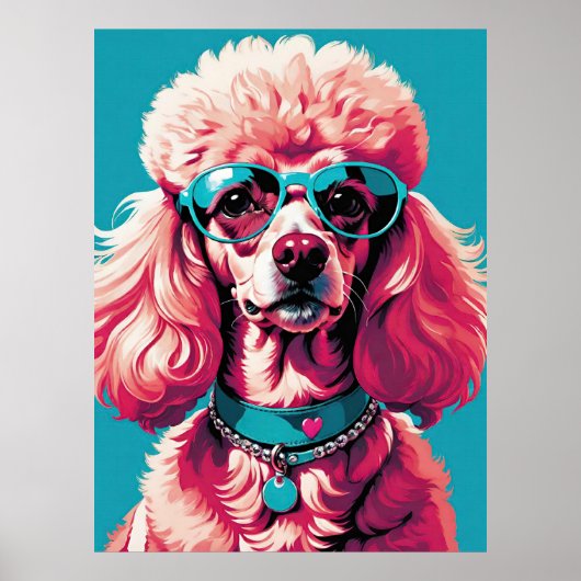 Poster Funny Pink Glam Poodle dans les tons (Devant)