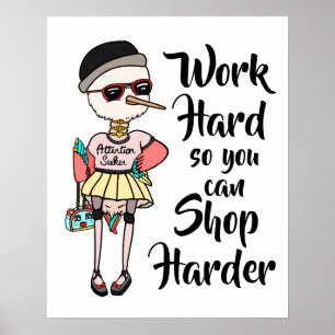 Poster Funny Pink Kawaii Oiseau Travailler dur Shop Harde