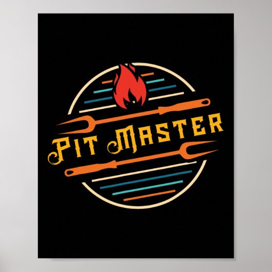 Poster Funny Pitmaster Graphic Barbecue Grill Fork Retro (Devant)