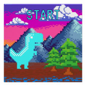 Poster Funny Pixel Gamer Pixelated- Dinosaur Illustration (Devant)