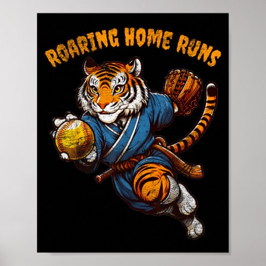 Poster Funny Quote Roaring Home Run Ball Retro Tiger Love (Devant)