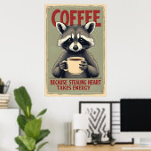 Poster Funny Raccoon Coffee Art (Bureau à domicile)