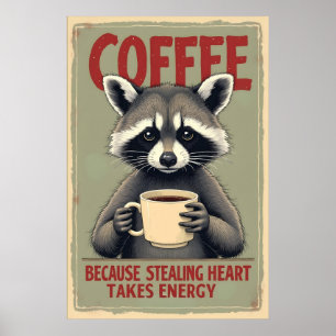 Poster Funny Raccoon Coffee Art