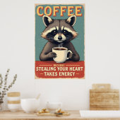 Poster Funny Raccoon Coffee Art (Cuisine)