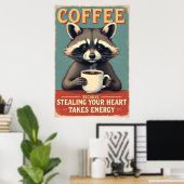 Poster Funny Raccoon Coffee Art (Bureau à domicile)