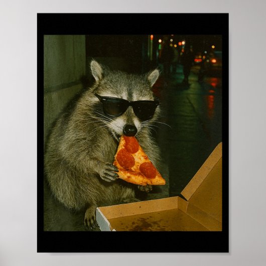Poster Funny Raccoon Eating Zza Animal Meme  (Devant)