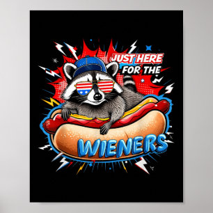 Poster Funny Raccoon Hot Dog 4 juillet Bbq Party Humour
