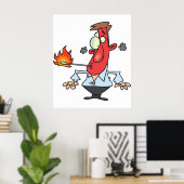Poster Funny Red Face Man with Thermometer Fever (Bureau à domicile)