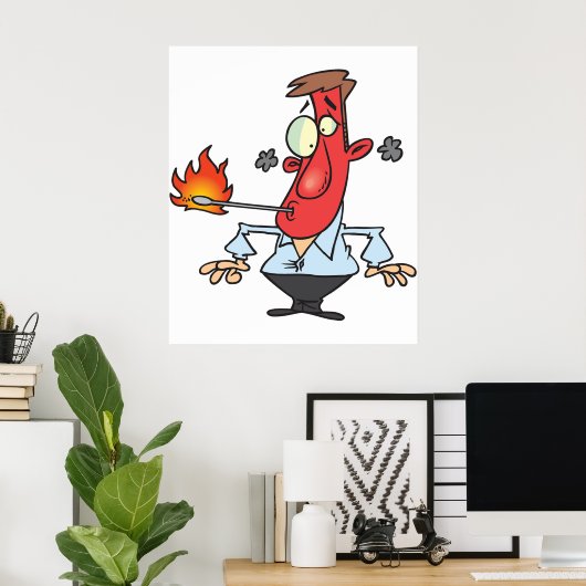 Poster Funny Red Face Man with Thermometer Fever (Bureau à domicile)
