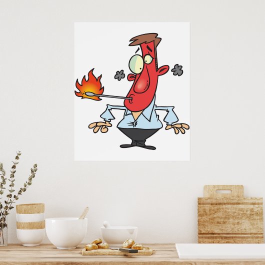 Poster Funny Red Face Man with Thermometer Fever (Cuisine)