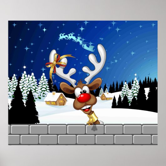 Poster Funny Reindeer Peeking Christmas Meme  (Devant)