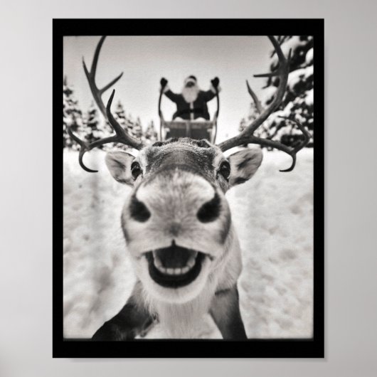 Poster Funny Reindeer Selfie Christmas Santa Funny Kids  (Devant)