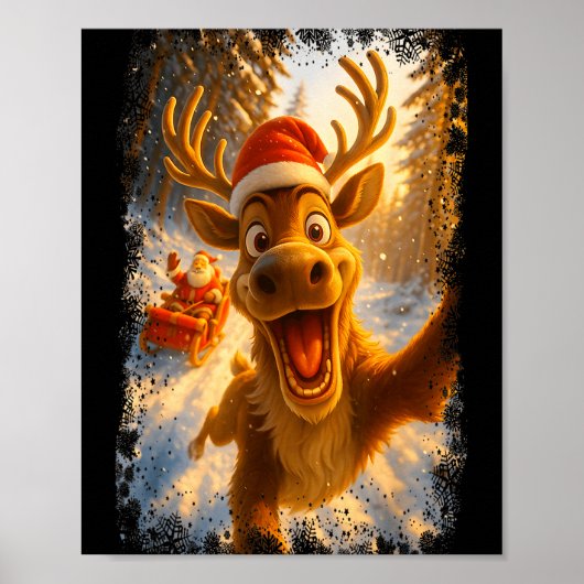 Poster Funny Reindeer Selfie Santa Merry Christmas Men Wo (Devant)