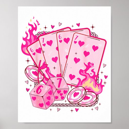 Poster Funny Retro 6 7 Valentine Love Hearts Playing Card (Devant)