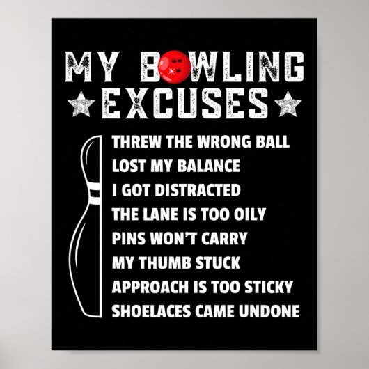 Poster Funny Retro Bowling Excuses For League Night Bowle (Devant)