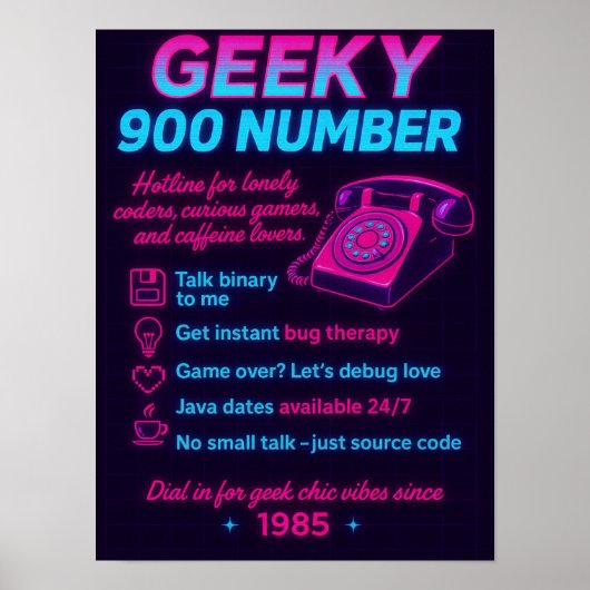 Poster Funny Retro Hotline Wall Art for Coders & Gamers (Devant)