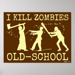 Poster Funny Retro Old School Chasseur Zombie