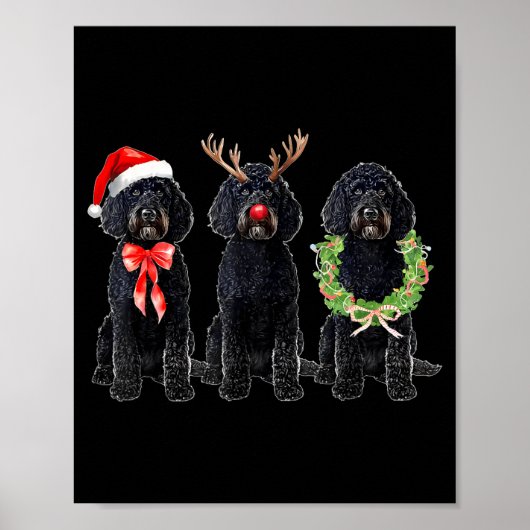 Poster Funny Retro Santa Black Goldendoodle Dog Reindeer (Devant)