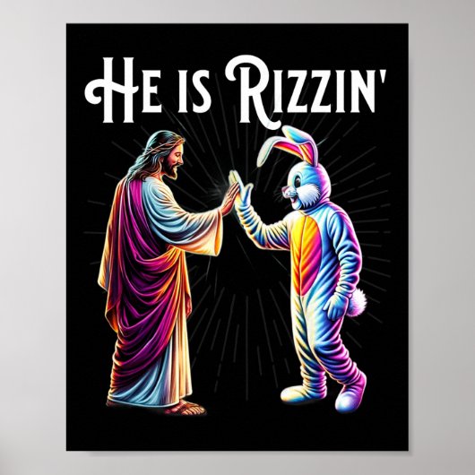 Poster Funny Rizz He Is Rizzin Jesus High Five Easter Bun (Devant)