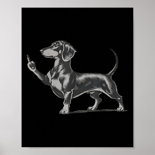 Poster Funny Rude Black Dachshund Dog Meme Middle Finger  (Devant)