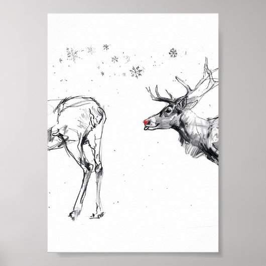 Poster Funny Rudolf Reindeer Noël Amour (Devant)