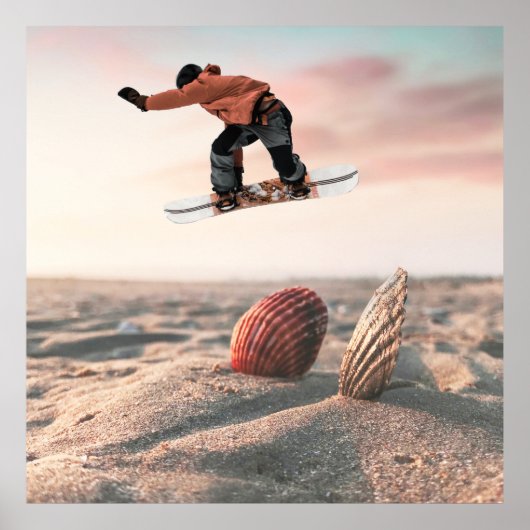 Poster Funny Sand Sea Shell Snowboard Collage (Devant)